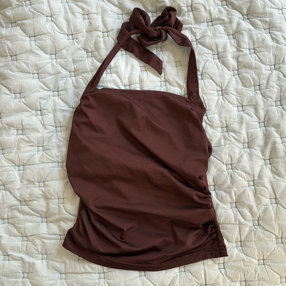 Halter tie top scrunch side and open back
